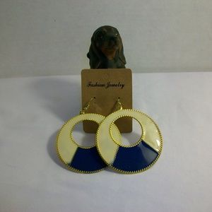 🌞Fashion Jewelry Large Oval White & Blue Earrings